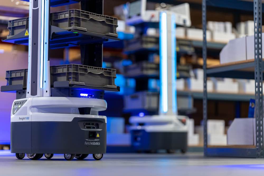 Zebra's FlexShelf Guide, which provides flexible configurations for bin sizing and spacing, expands the types of items that can be picked using AMRs. Courtesy: Zebra Technologies/A3
